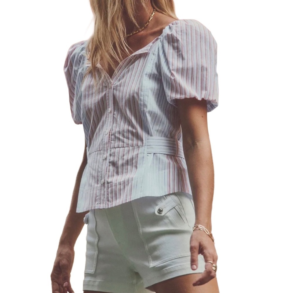 Derek Lam 10 Crosby Womens Davina Off The Shoulder Belted Top Stripes Sz 6